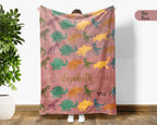 Personalized Dino Blanket Custom Name Prehistoric Animal Throw Retro Dinosaur Decor Cozy Gift Unique Home Accent Idea