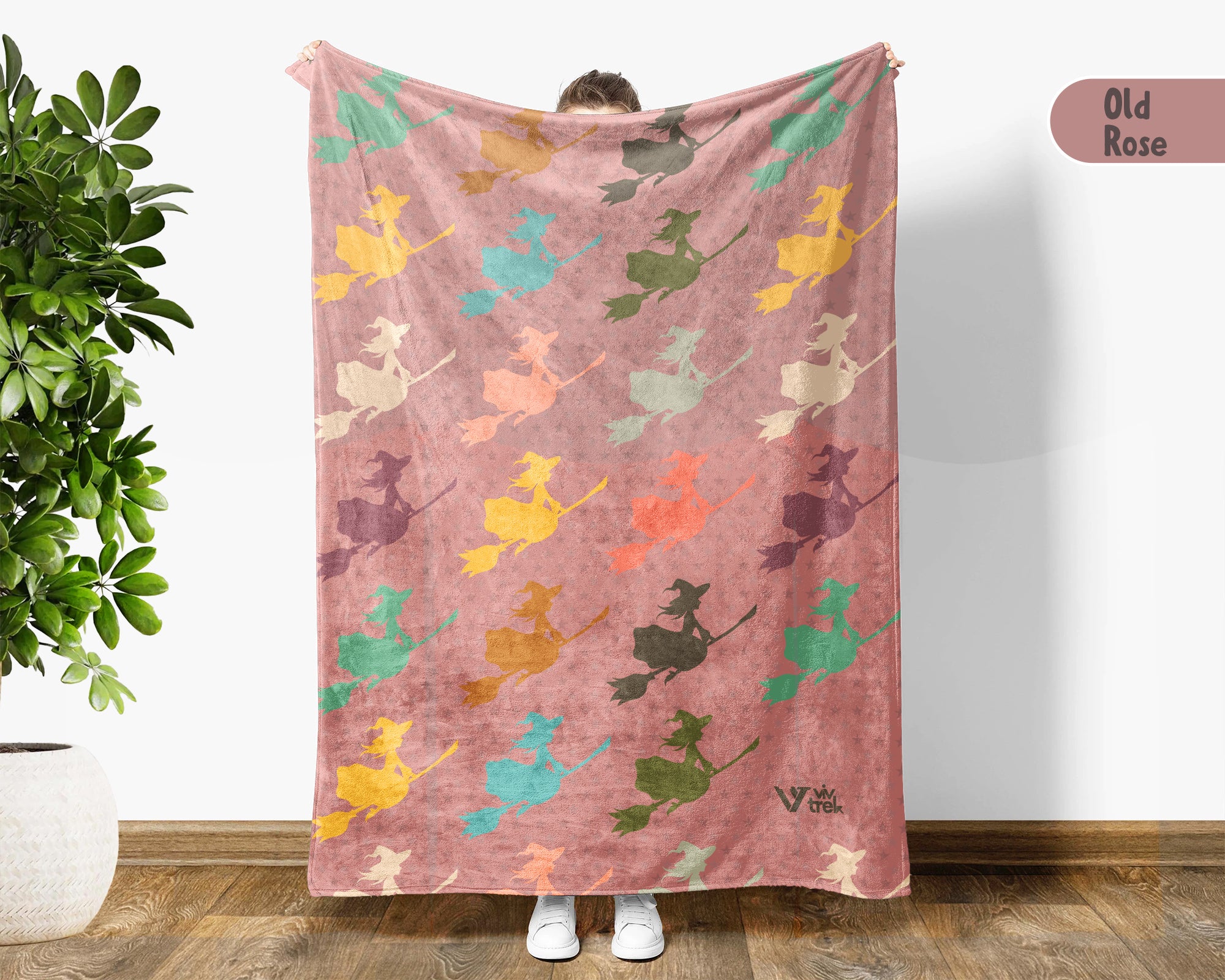 Retro Witch Blanket for Spooky Decor, Cozy Halloween Throw Gift with Magical Gothic Autumn Style