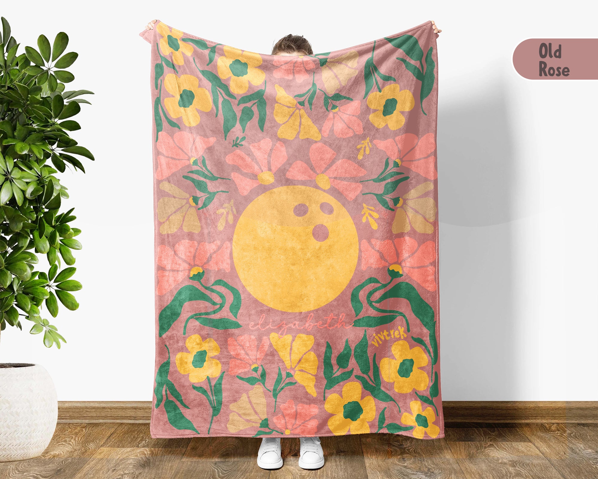 Personalized Bowling Blanket with Custom Name, Cozy Floral Bowling Throw for Kids Teens Adults, Fun Bowler Birthday Christmas Gift