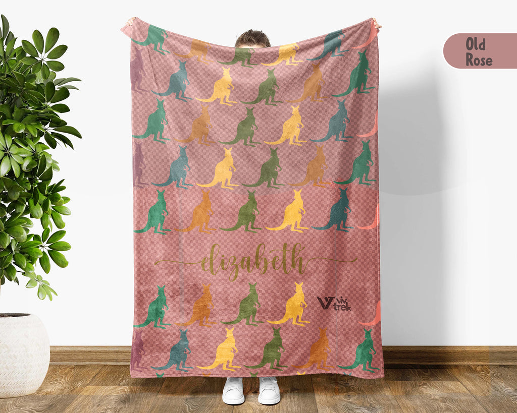 Personalized Kangaroo Blanket Custom Name Wildlife Throw Retro Animal Design Cozy Aussie Gift Unique Nature Home Decor Accent