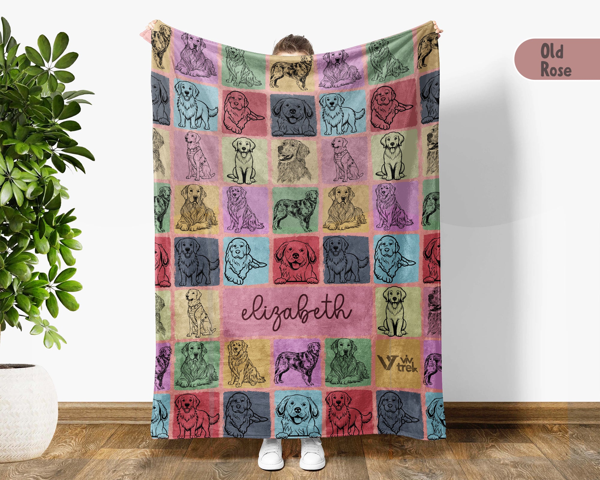 Custom Golden Retriever Blanket Personalized Name Dog Lover Throw Vintage Retro Canine Cozy Fleece Gift Soft Home Decor Sofa Accent