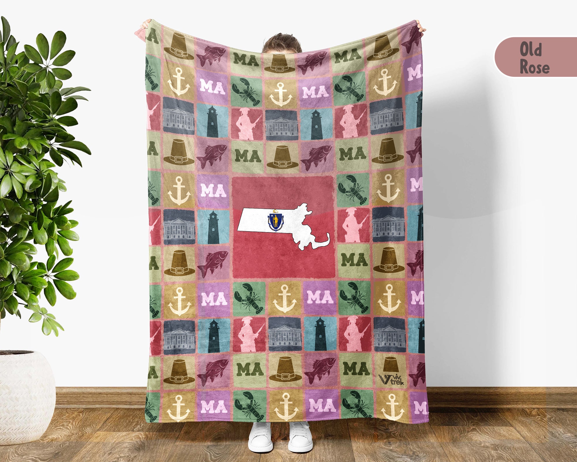 Retro Massachusetts Blanket, Patriotic 4th of July Cozy Throw, Vintage MA Lover Fleece, American Inspired Home Decor Gift