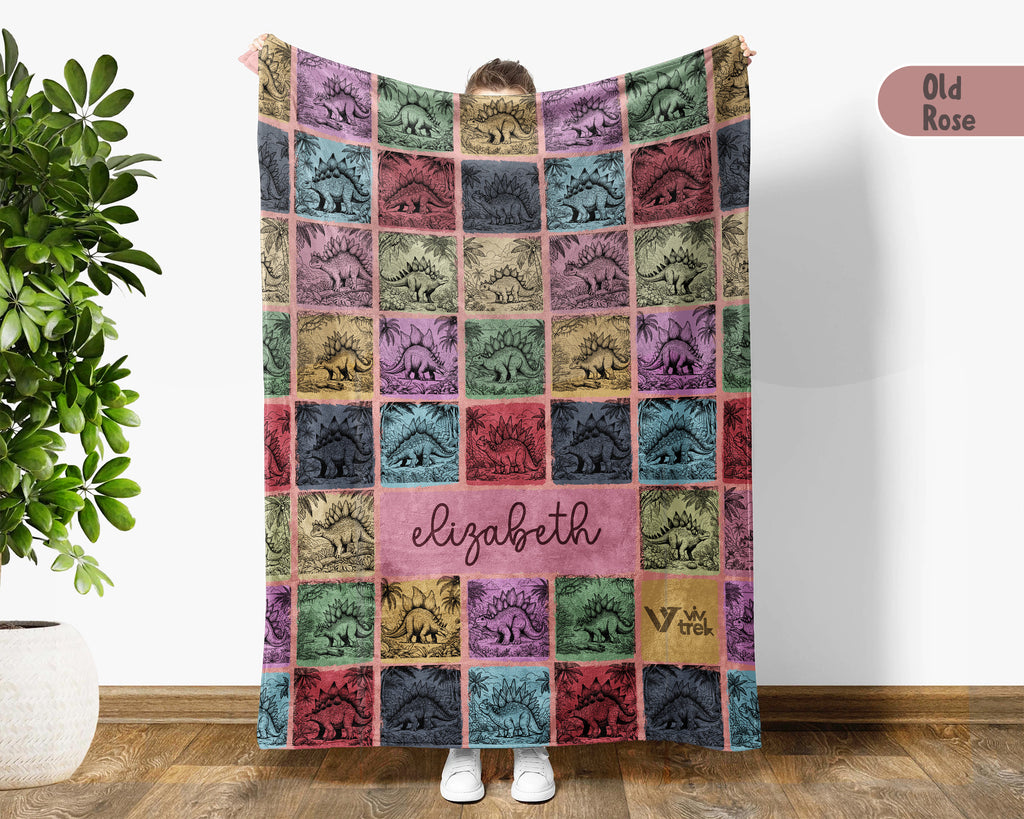 Custom Stegosaurus Blanket Personalized Name Retro Dino Throw Cozy Prehistoric Animal Decor Unique Paleontology Gift