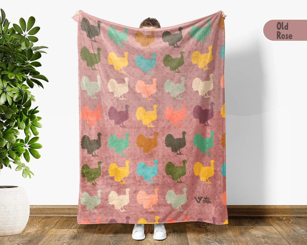 Retro Turkey Blanket for Fall Decor, Cozy Thanksgiving Throw Gift with Rustic Harvest Seasonal Style
