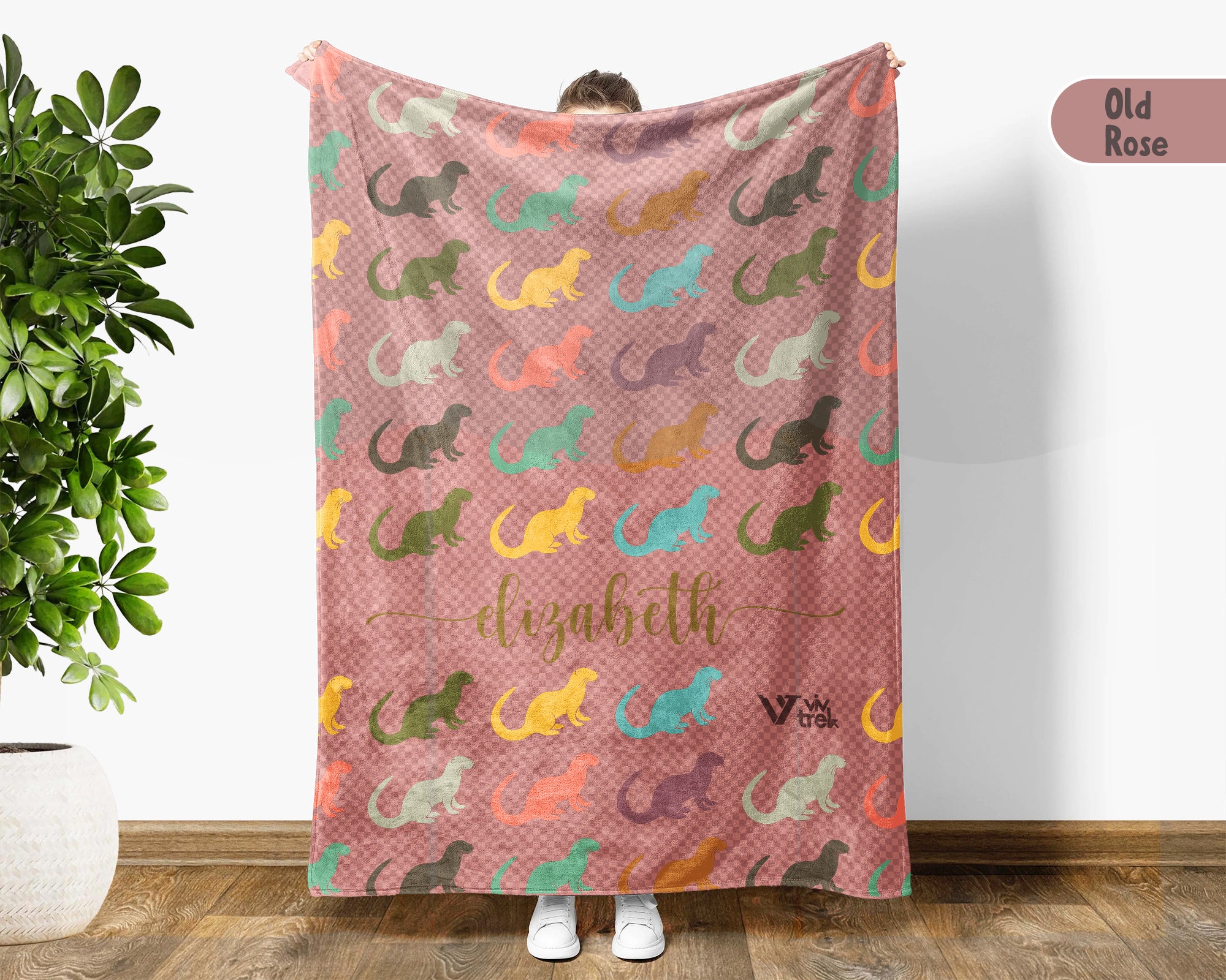 Custom Name Otter Blanket, Cozy Vintage Otter Throw for Home and Living Room