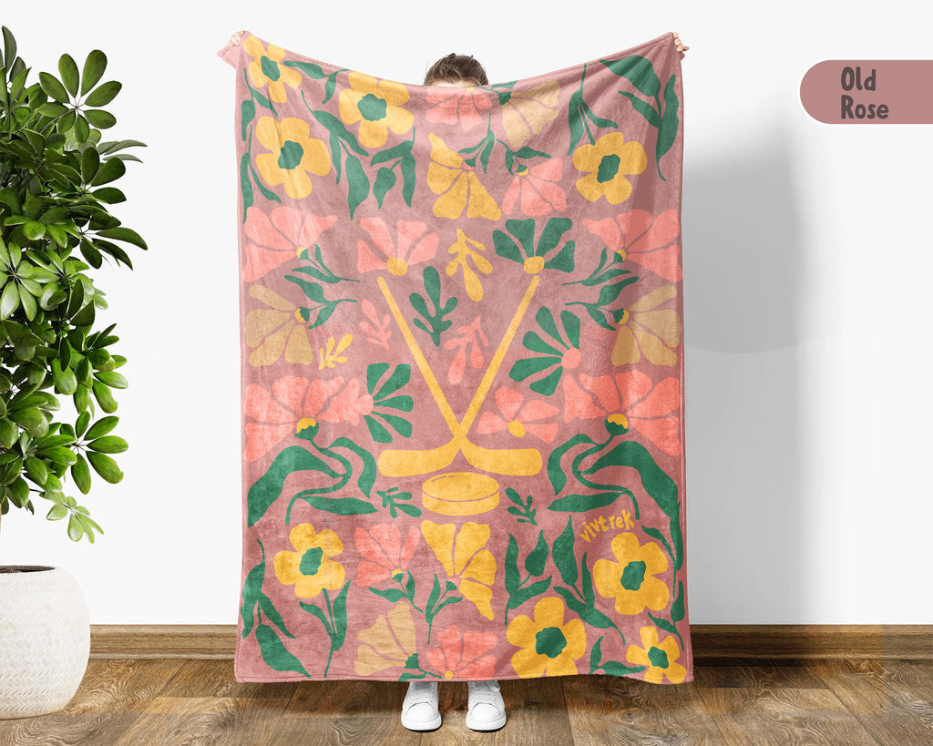 Floral Ice Hockey Blanket – Cozy Sports Fan Throw Gift