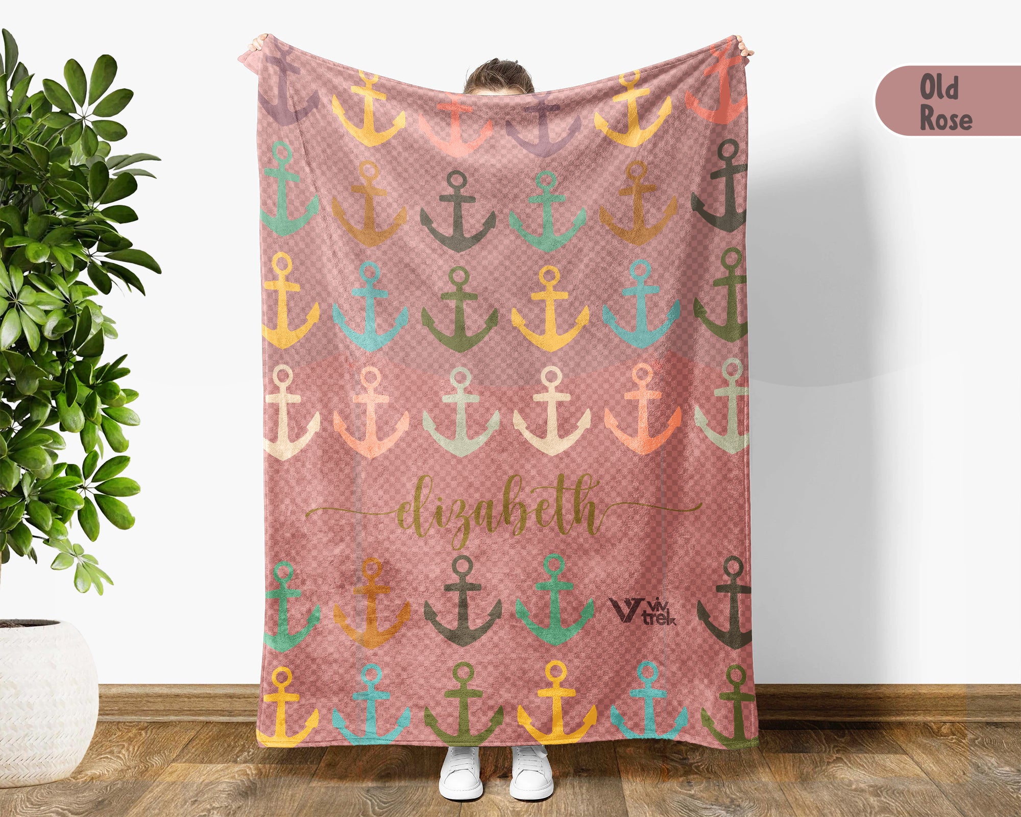 Custom Name Vintage Anchor Throw Blanket, Personalized Boating Lake Life Gift for Sailor Captain Ocean Adventure Lovers
