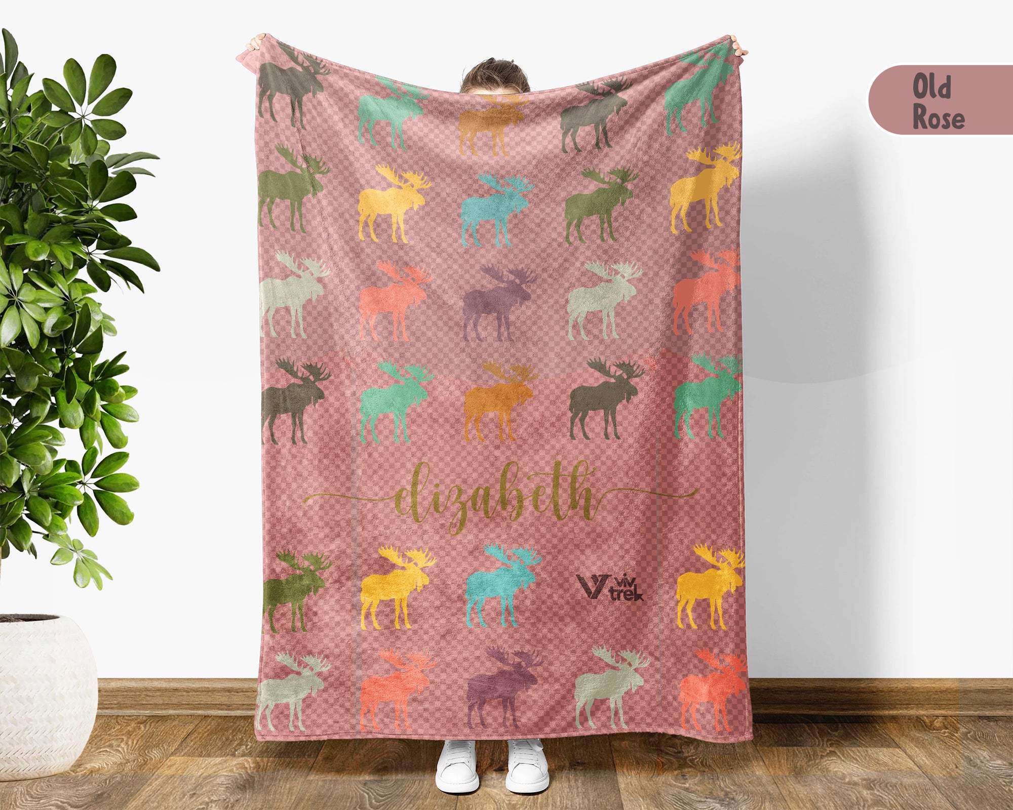 Custom Name Moose Blanket, Vintage Retro Throw for Cabin and Home Decor