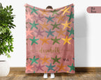 Personalized Starfish Blanket Custom Name Ocean Lover Throw Cozy Coastal Gift Sea Life Inspired Home Decor Accent