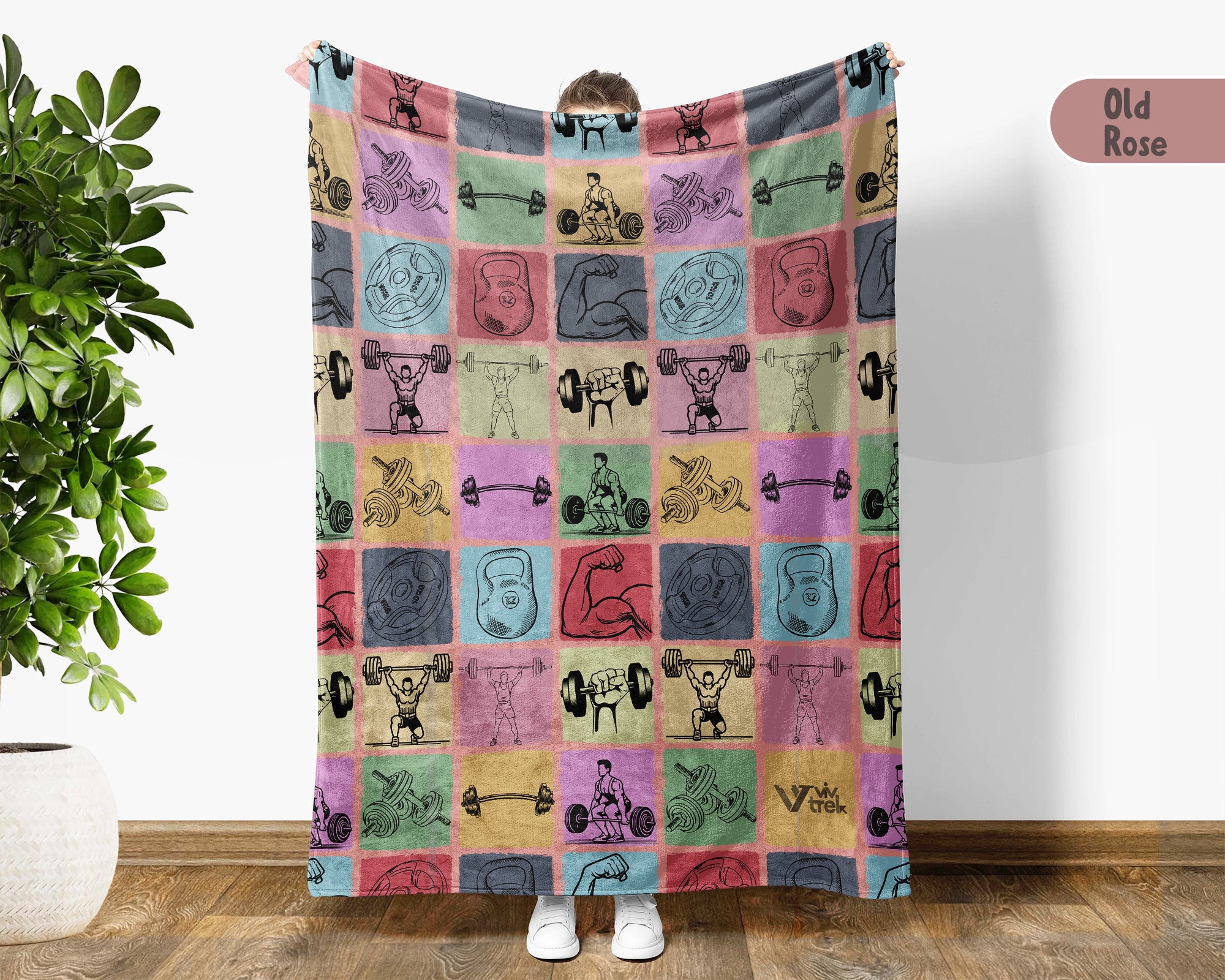 Vintage Weightlifting Lover Blanket, Retro Gym Workout Throw for Cozy Fitness Decor and Athlete Gifts