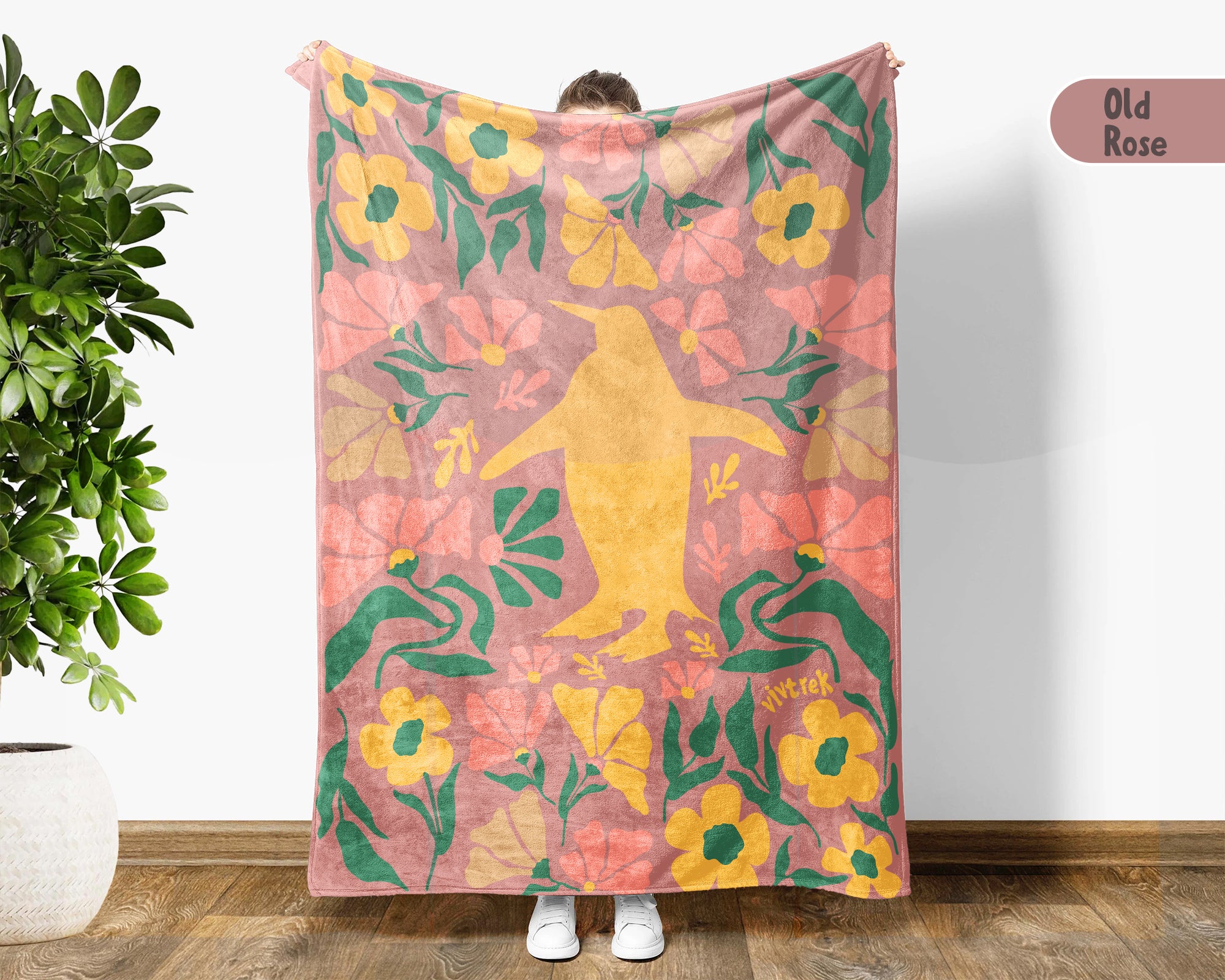 Floral Penguin Blanket – Cozy Vintage Ocean Animal Throw Gift