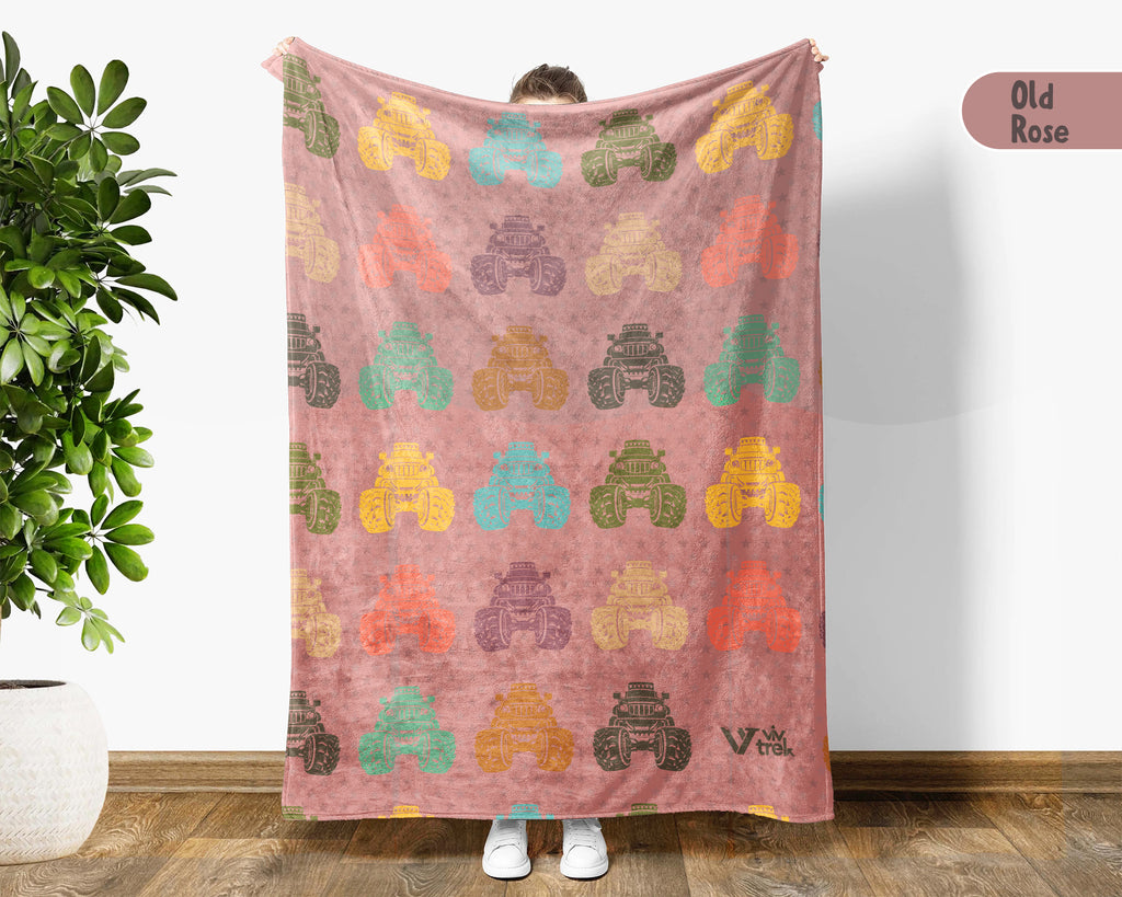 Kids Retro Monster Truck Blanket, Cozy Truck Lover Throw Gift