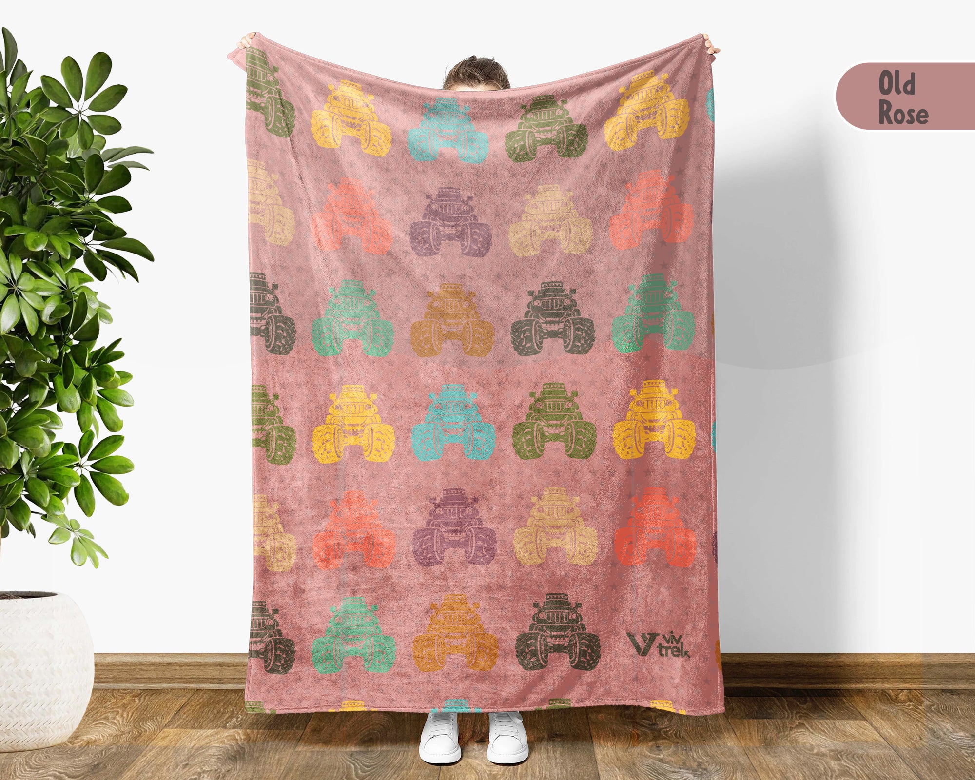 Kids Retro Monster Truck Blanket, Cozy Truck Lover Throw Gift