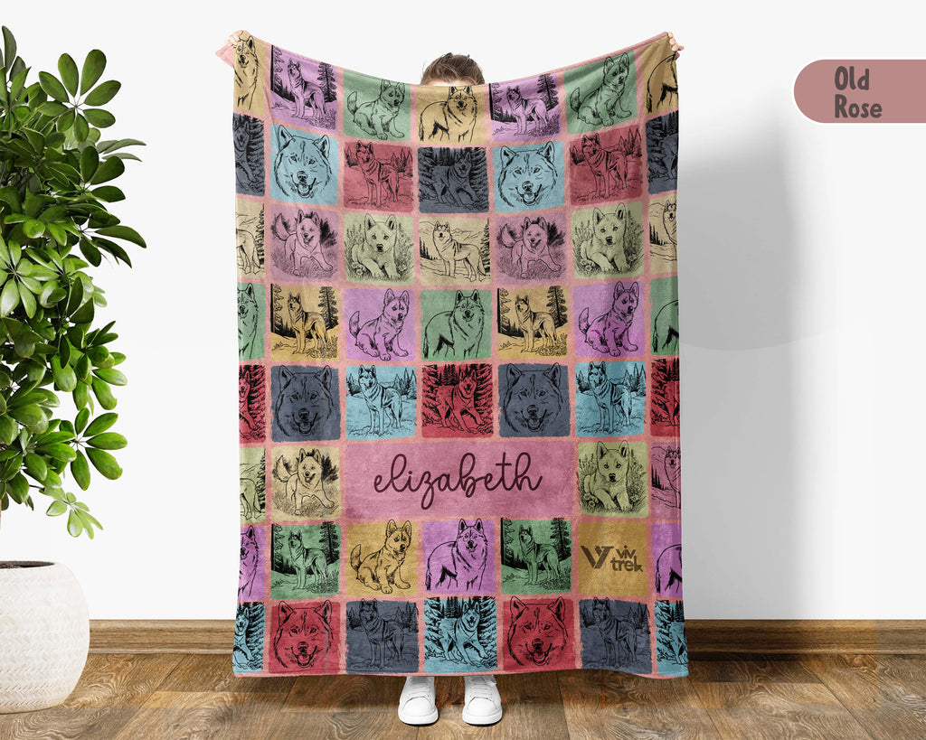 Personalized Name Husky Blanket – Cozy Vintage Throw for Dog Lovers