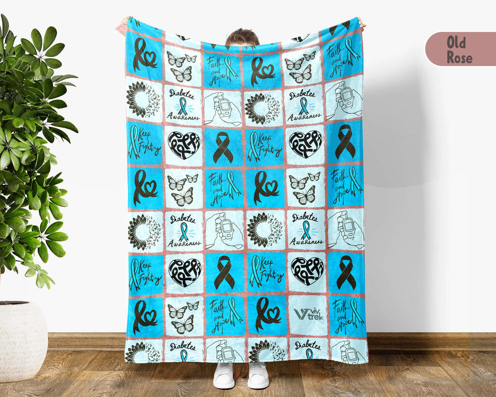 Diabetes Awareness Blanket for November, Cozy Blue Circle Ribbon Throw for Patients, Caregivers & Family, Battle Blankets Meaningful Support Gift