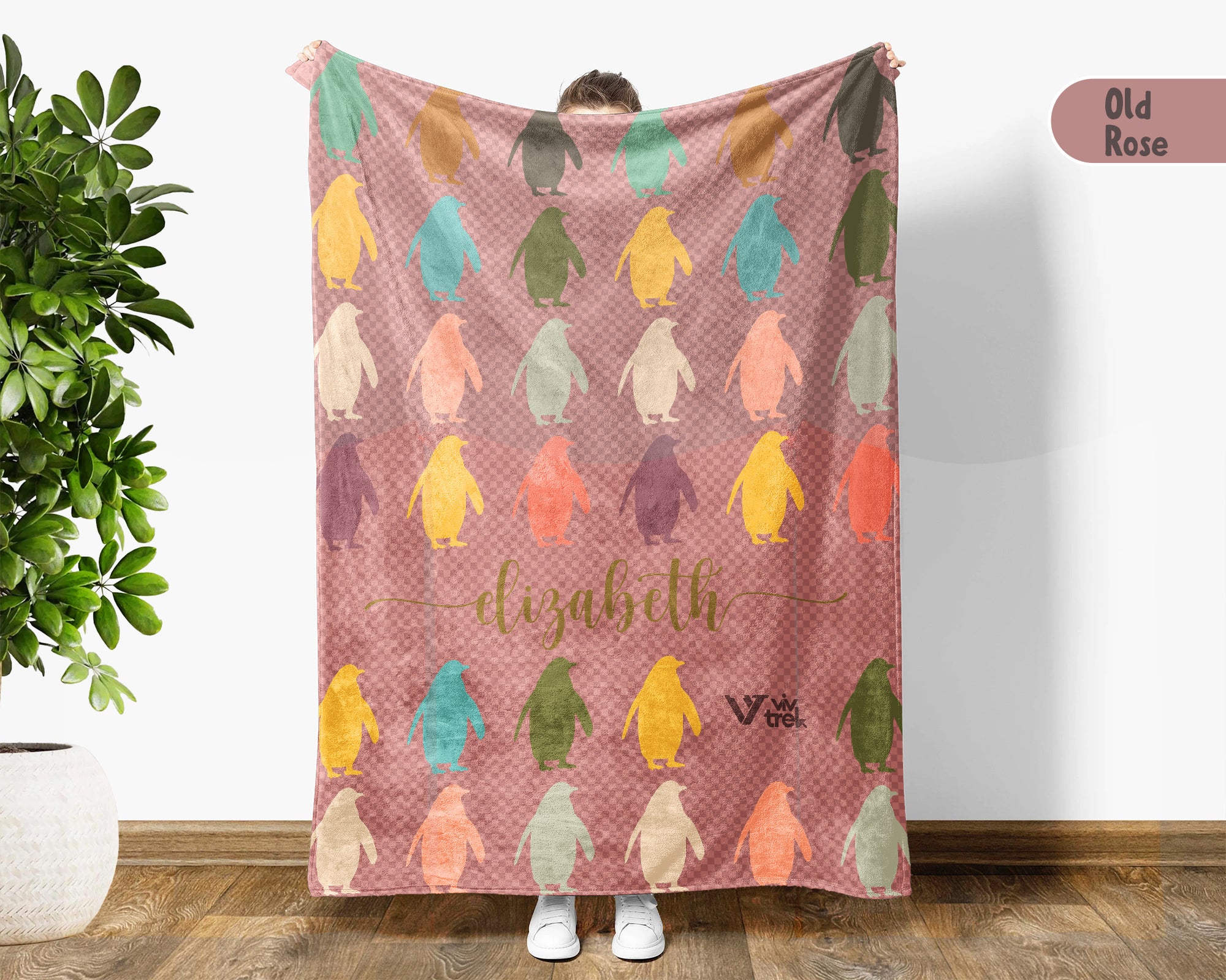 Custom Name Penguin Lover Blanket Vintage Ocean Throw Cozy Personalized Gift Soft Arctic Animal Decor for Home