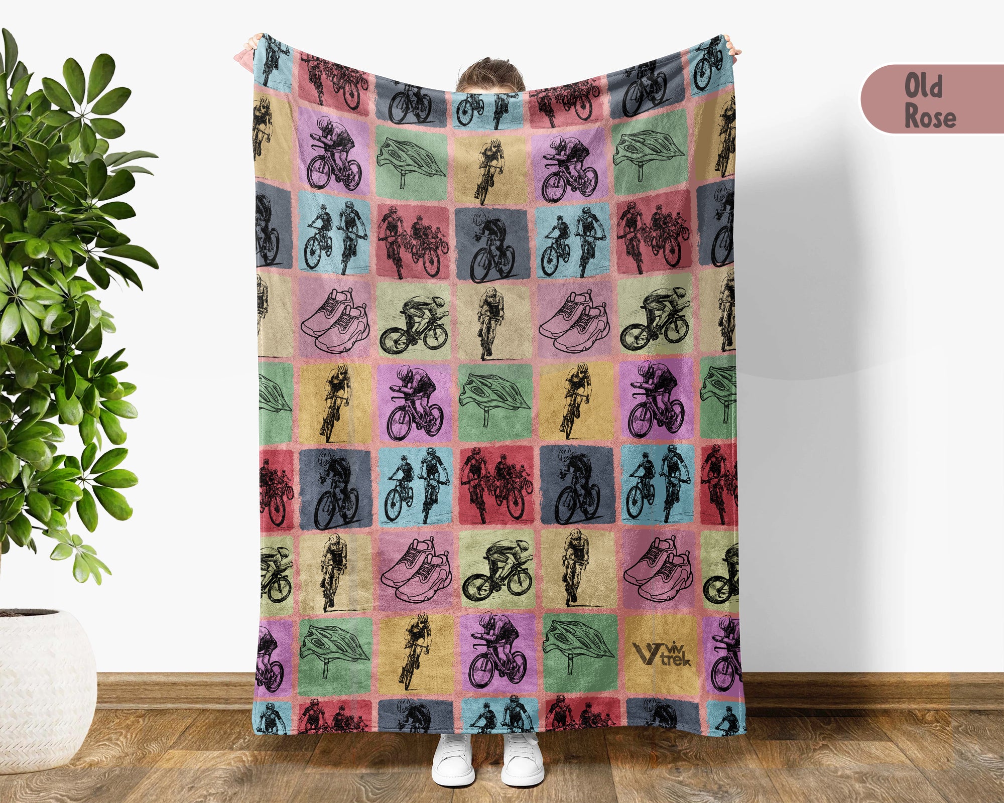 Vintage Cycling Blanket for Bicycle Lovers and Mountain Bike Fans