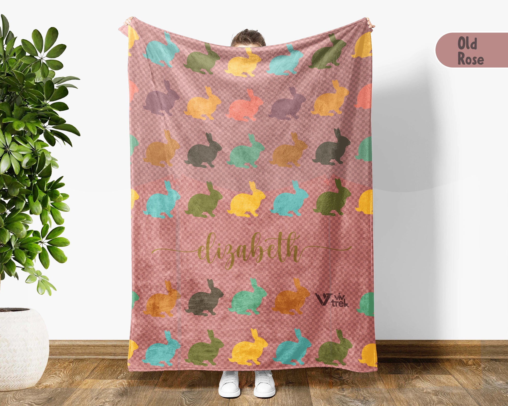 Custom Name Bunny Blanket Personalized Rabbit Throw Vintage Animal Lover Gift Cozy Cute Bunny Home Decor Blanket