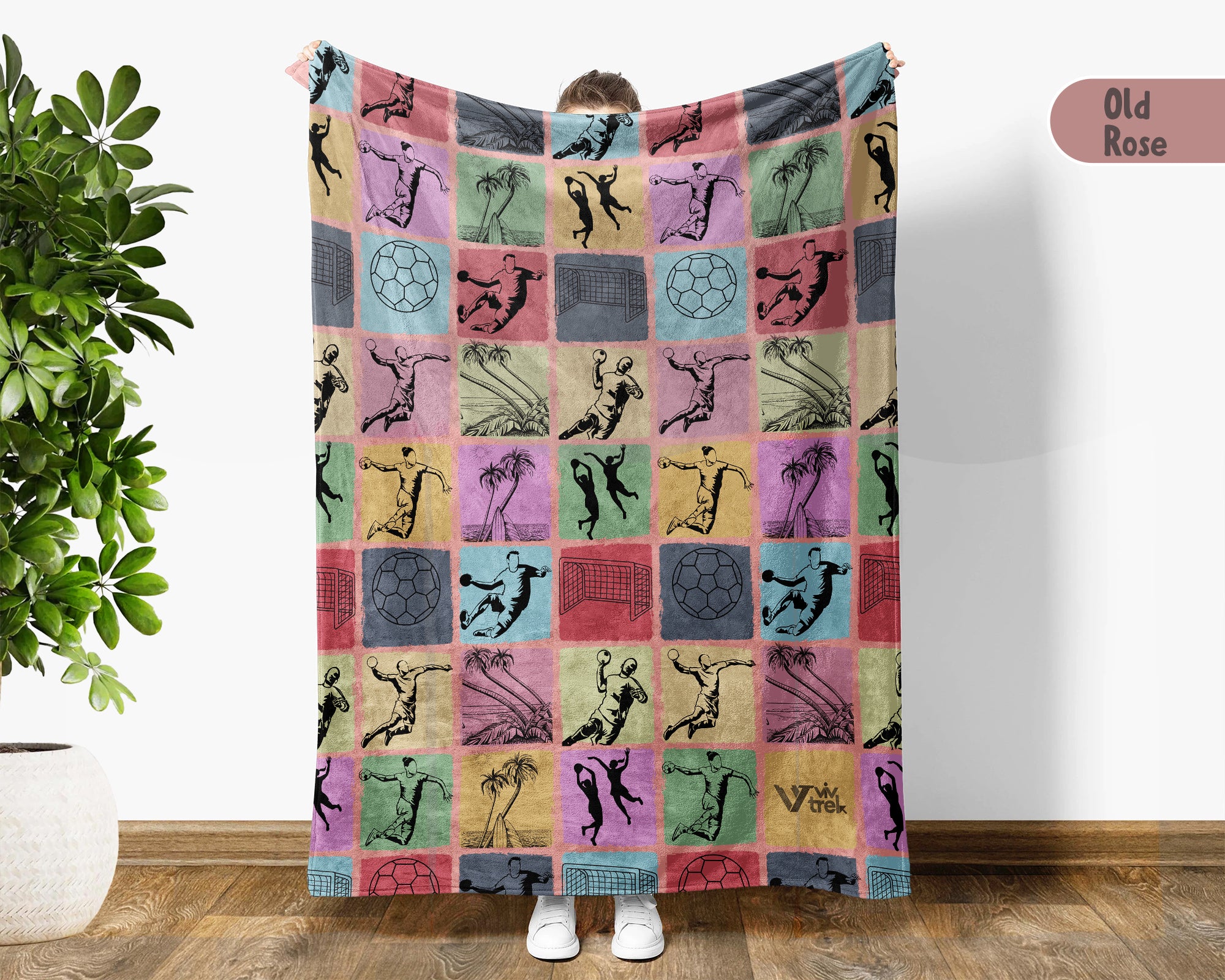Vintage Handball Blanket Cozy Sports Throw Handball Lover Fleece Blanket Sporty Gift Home Decor Idea for Game Day Couch Bedroom