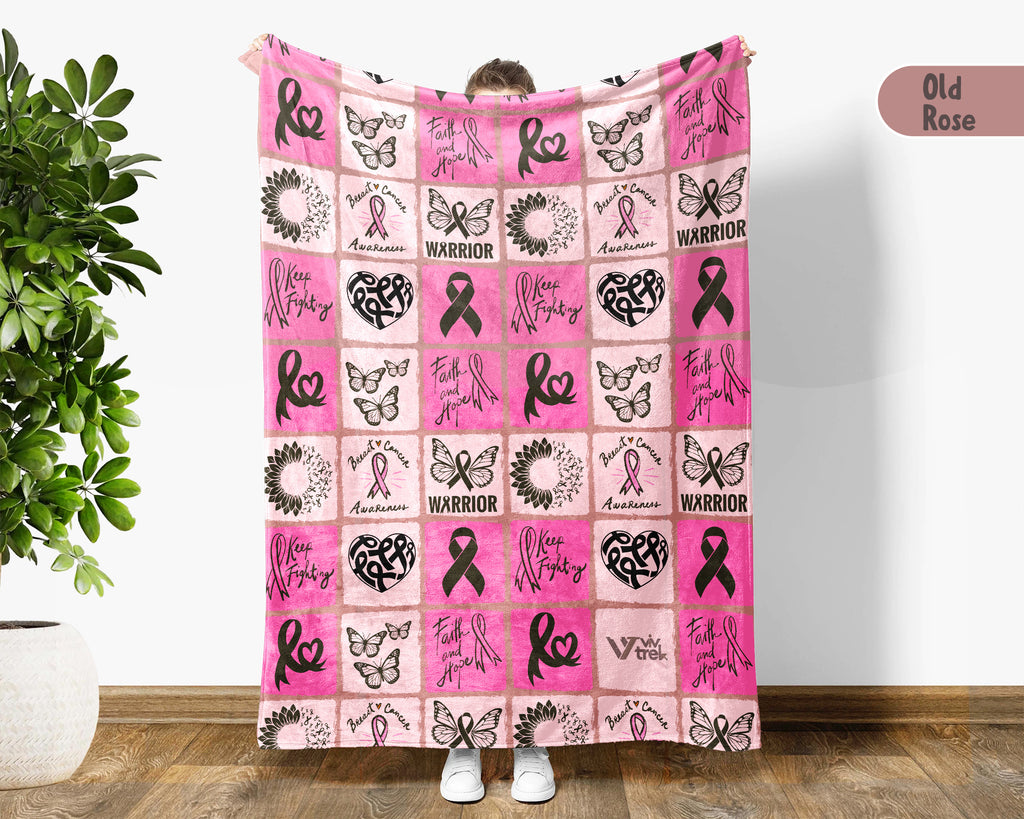 Breast Cancer Awareness Blanket for October, Cozy Pink Ribbon Throw for Patients, Battle Blanket For Caregivers & Family, Meaningful Support Gift