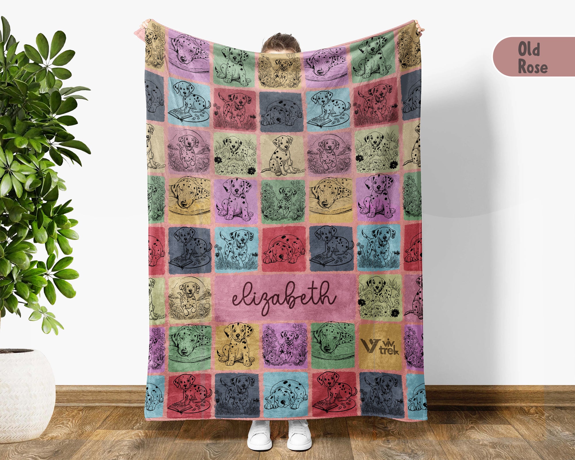 Custom Name Dalmatian Dog Blanket Personalized Retro Puppy Throw, Cozy Pet Lover Gift, Spotted Dog Home Decor
