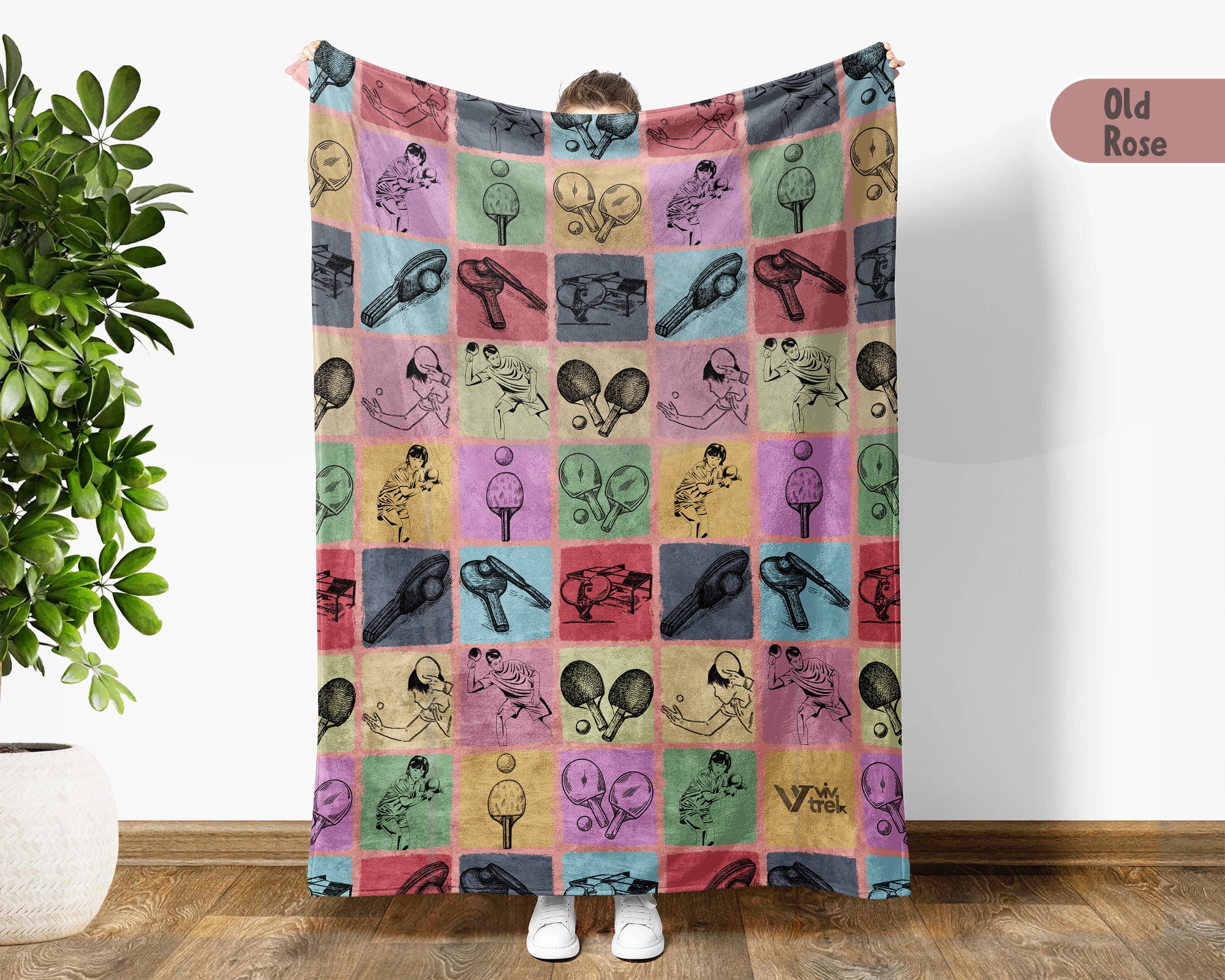 Vintage Table Tennis Blanket Cozy Ping Pong Throw Soft Sports Decor Unique Player Gift for Table Tennis Fans