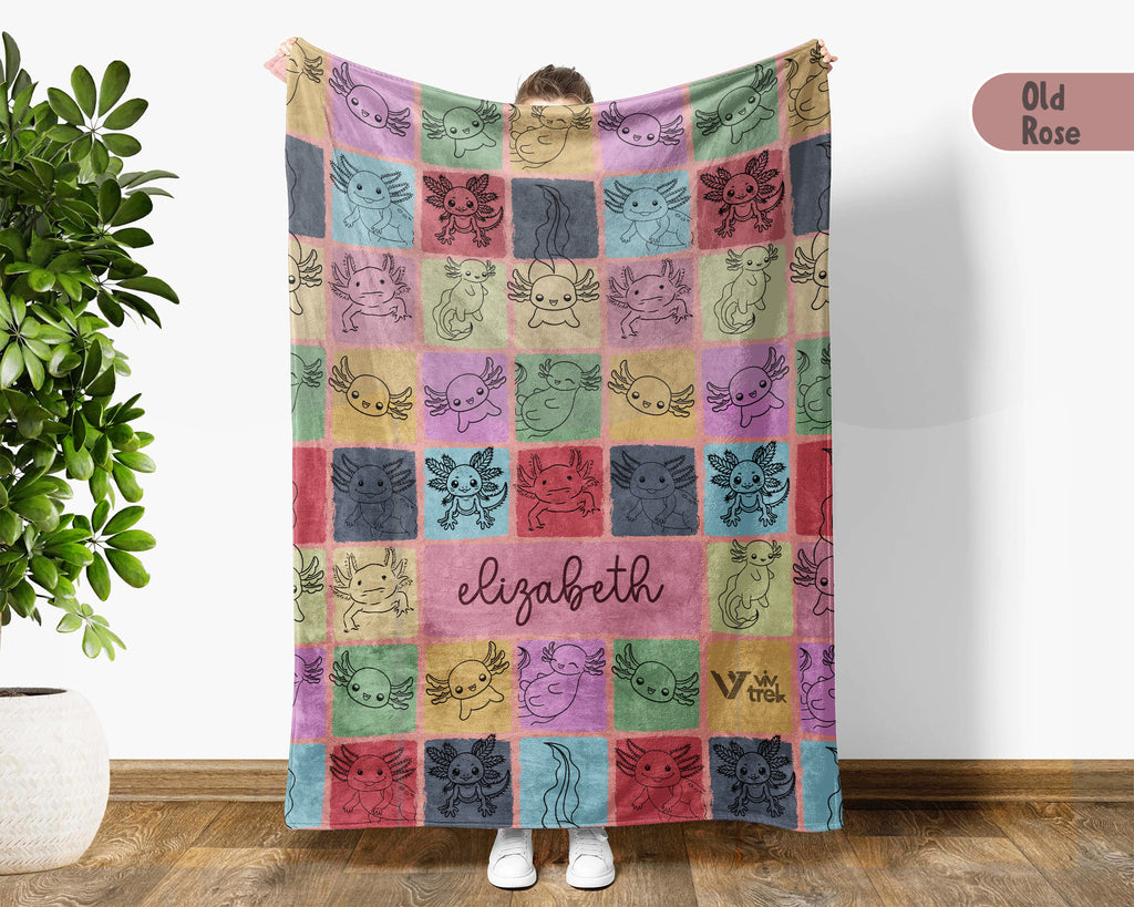 Custom Name Axolotl Blanket – Cozy Cute Animal Lover Throw