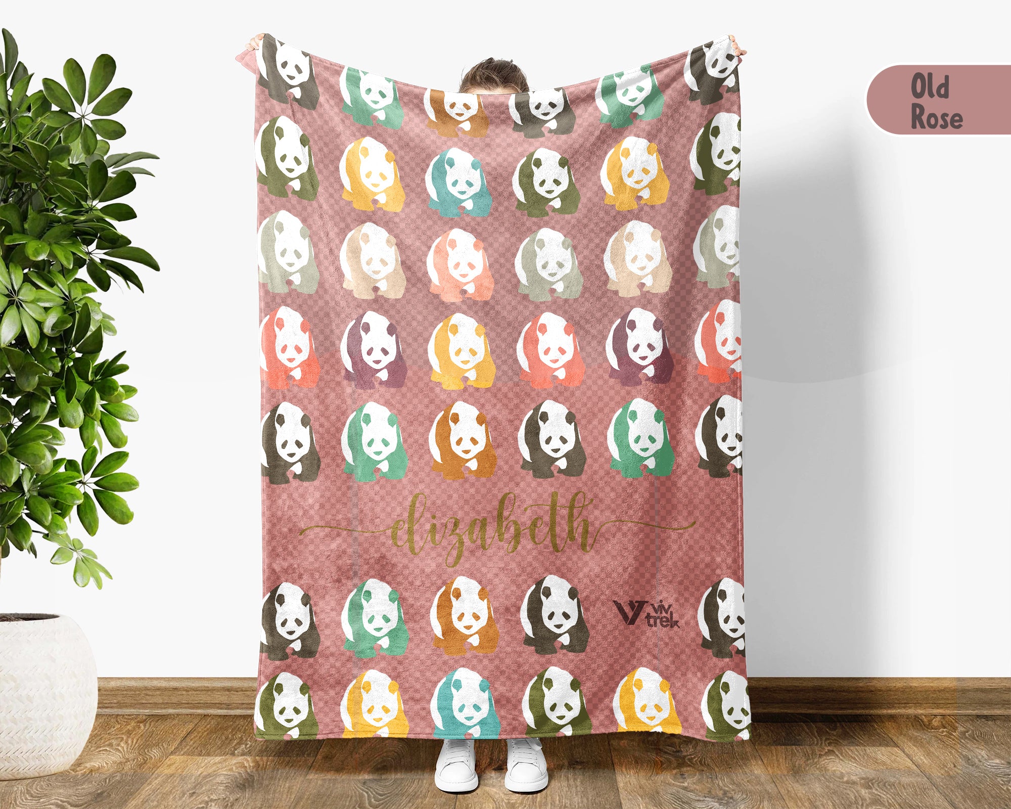 Custom Name Retro Panda Blanket, Personalized Cute Animal Throw for Panda Lover Bedroom Decor and Cozy Gift Ideas