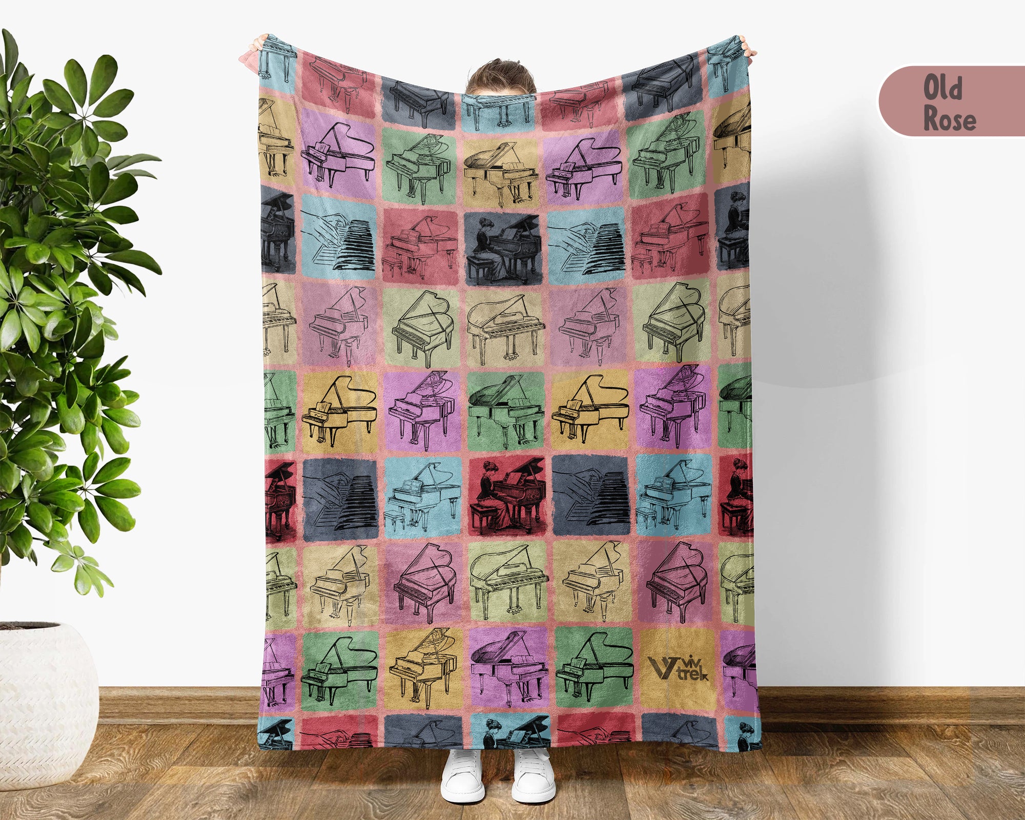 Vintage Grand Piano Blanket Cozy Musician Throw Classical Music Note Blanket Elegant Piano Lover Gift Home Decor Idea for Couch Bedroom