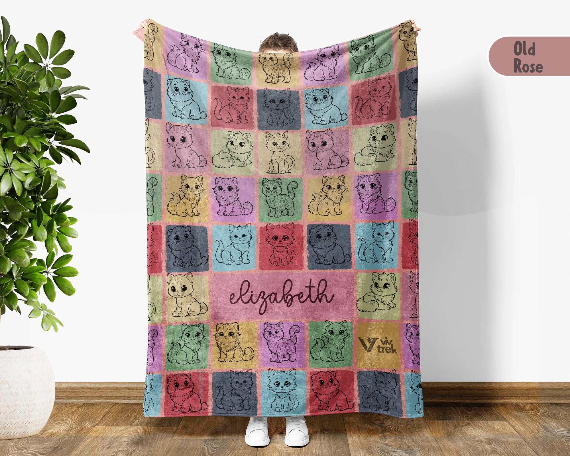 Custom Cat Lover Blanket Personalized Name Kitty Vintage Throw Cute Kitten Gift Cozy Cat Graphic Home Decor Retro Pet Throw Sofa Bed Living Room Gift