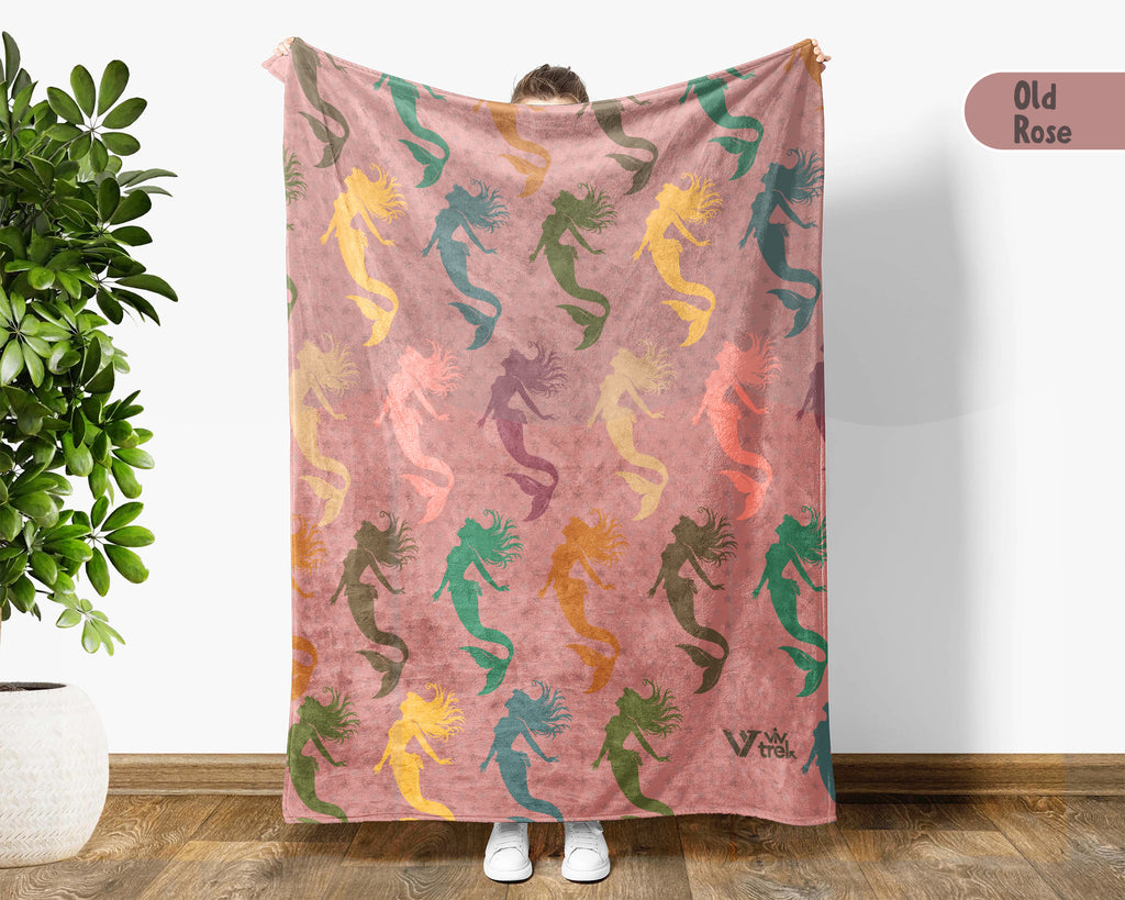 Mermaid Throw Blanket for Girls, Fantasy Ocean Cozy Blanket, Underwater Theme Kids Blanket, Cute Magical Gift for Bedroom
