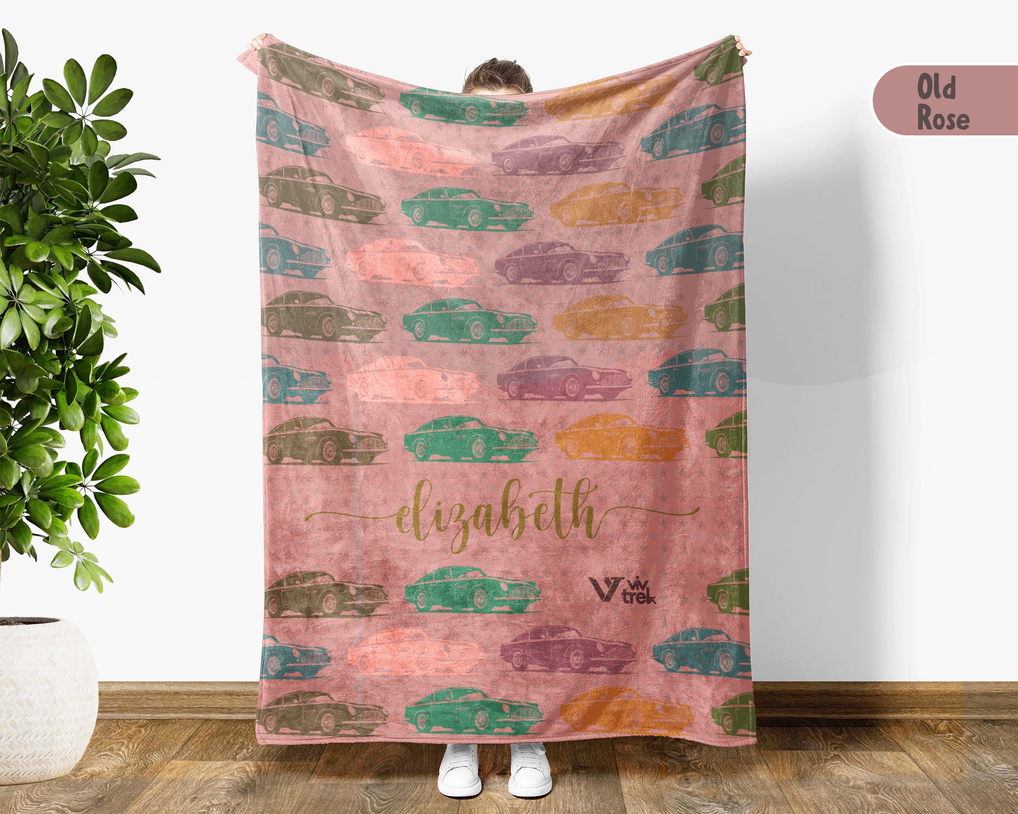 Custom Name Classic Car Blanket, Personalized Vintage Vehicle Throw, Cozy Garage Gift for Auto Enthusiasts