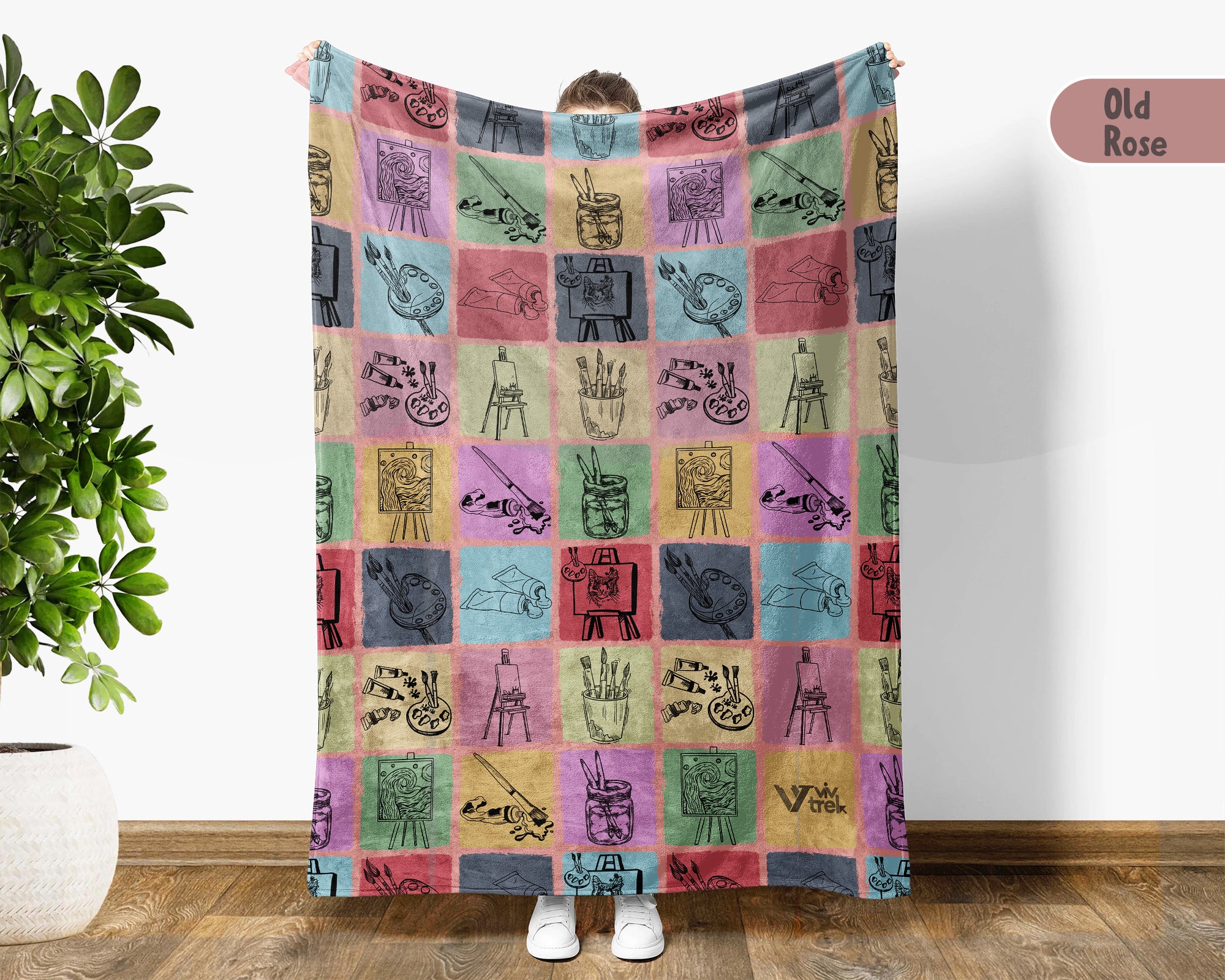 Vintage Painting Lover Blanket, Retro Canvas Artist Throw for Creative Decor and Cozy Painter Gift Ideas