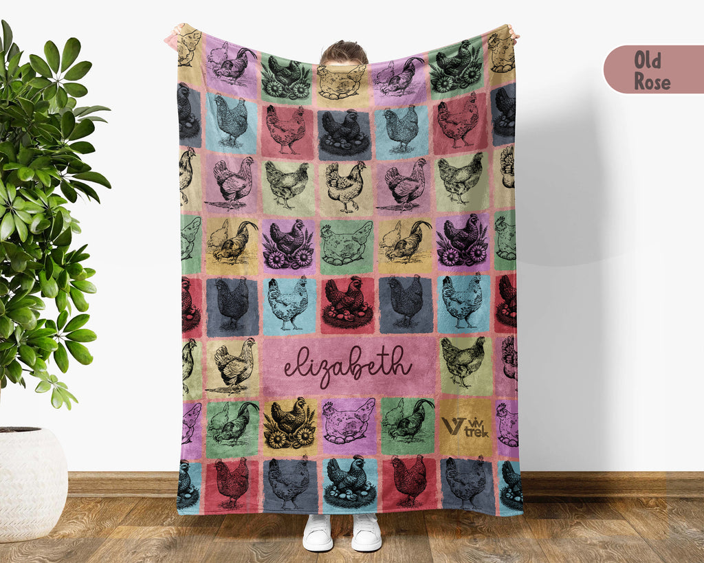 Custom Name Chicken Blanket – Personalized Farm Animal Throw