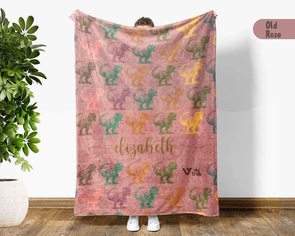 Personalized T-Rex Blanket Custom Name Dino Throw Retro Tyrannosaurus Decor Cozy Gift Unique Prehistoric Home Accent