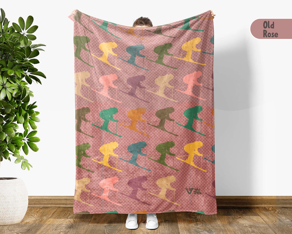 Retro Sking Lover Blanket Cozy Winter Sports Throw Warm Alpine Decor Unique Skier Gift for Snow Adventure Fans