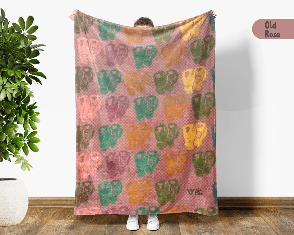 Retro Boxing Lover Blanket Cozy Sports Throw for Athletes Soft Gloves Design Fleece Blanket Unique Fitness Gift Decor