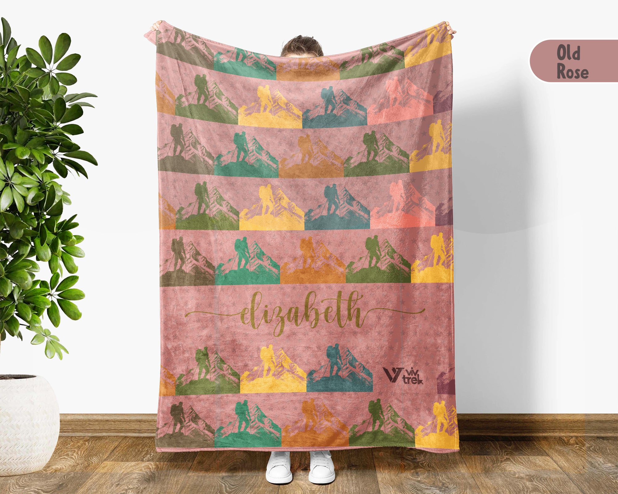 Custom Name Hiking Throw Blanket, Vintage Outdoor Adventure Gift for Campers, Nature Inspired Cozy Decor