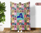 Retro New York Blanket, 4th of July Cozy Patriotic Throw, Vintage NY Lover Fleece, Empire State Inspired American Home Gift