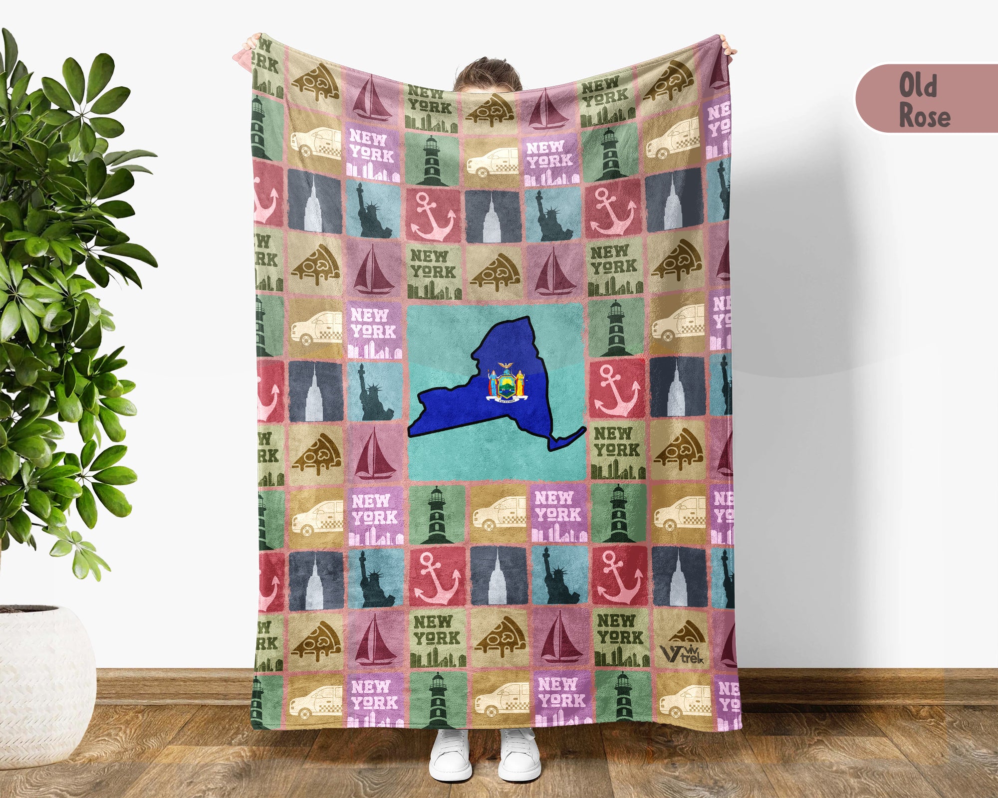 Retro New York Blanket, 4th of July Cozy Patriotic Throw, Vintage NY Lover Fleece, Empire State Inspired American Home Gift