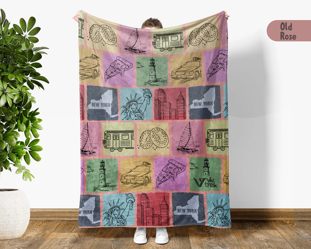 Retro New York State Blanket, 4th of July Patriotic Cozy Throw, Vintage NY Lover Fleece, Empire State Inspired American Home Gift