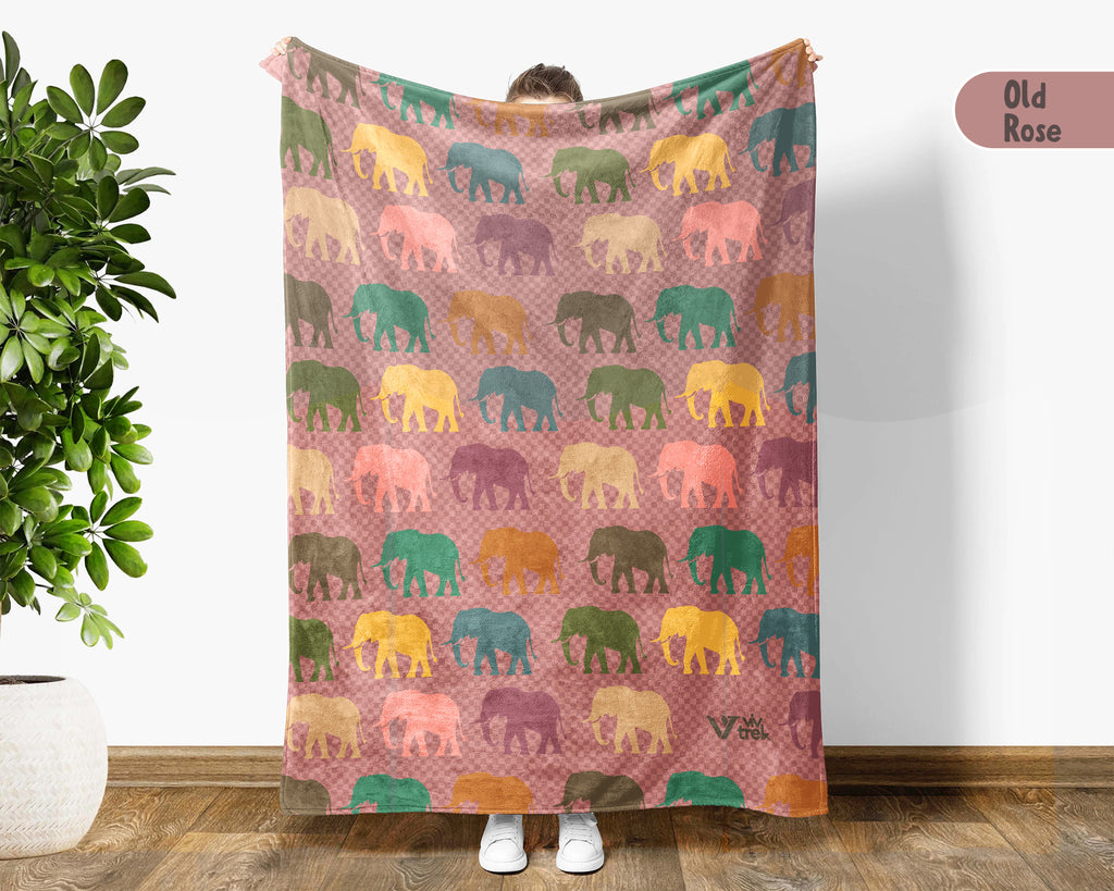 Retro Elephant Throw – Cozy Wildlife Animal Lover Blanket
