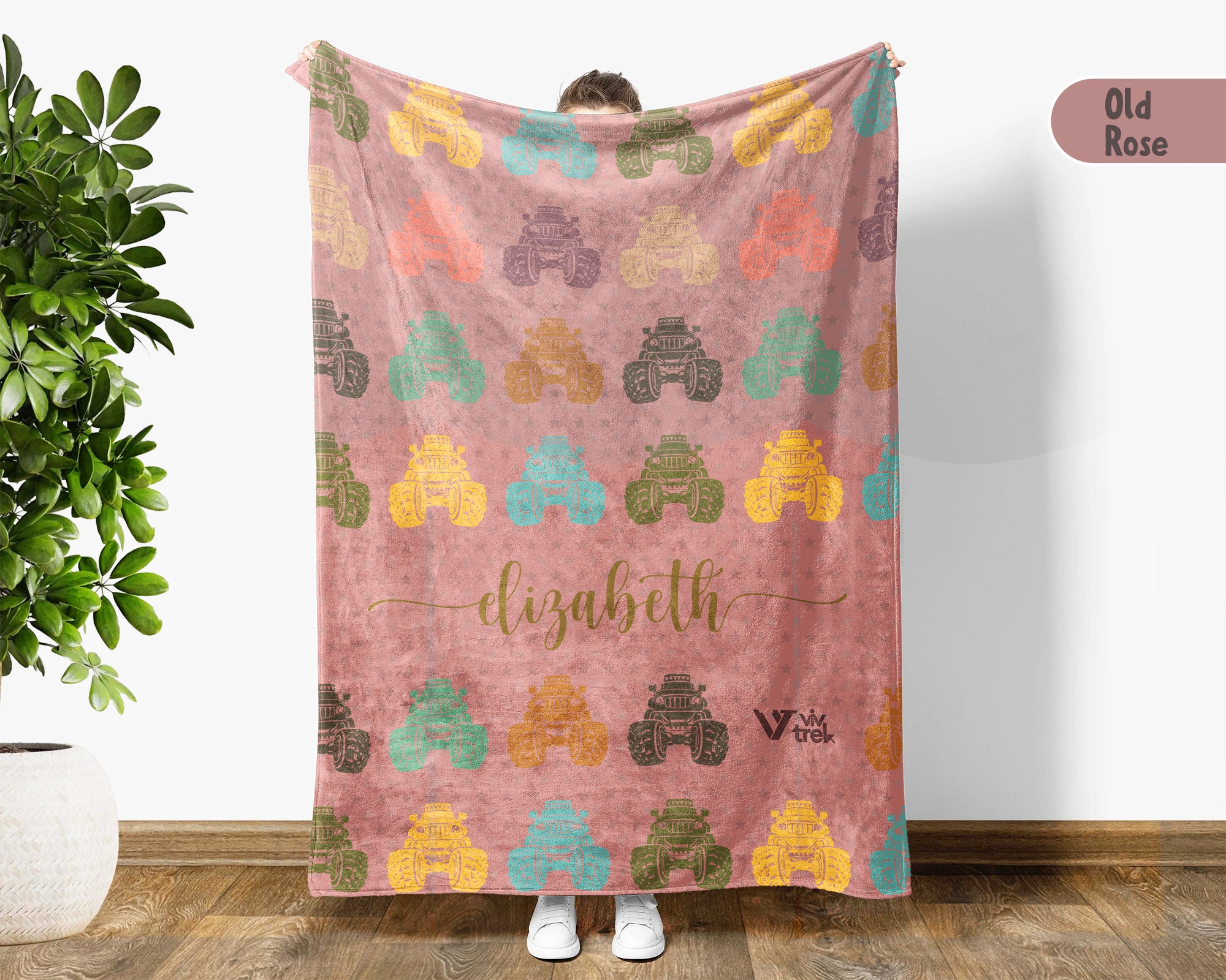 Personalized Monster Truck Blanket for Kids, Custom Name Retro Truck Throw, Cozy Boys Gift, Fun Truck Lover Room Decor Blanket