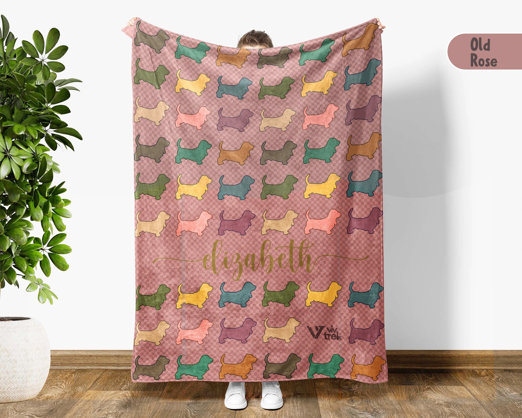 Personalized Basset Hound Blanket | Custom Dog Name Throw | Long Ears Hound Gift for Pet Lovers and Cozy Home Decor