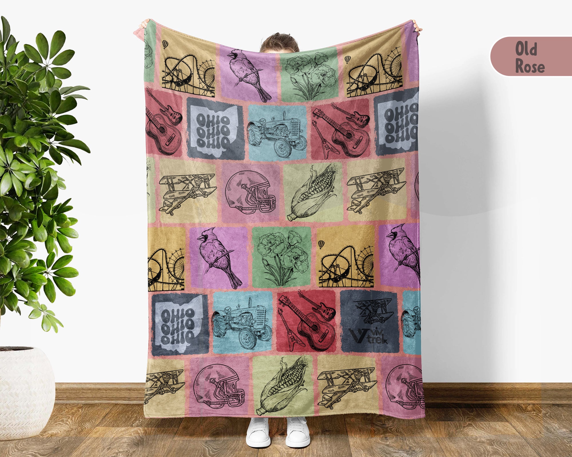 Retro Ohio Blanket, Cozy Ohio Home Decor Throw, 4th of July Patriotic Gift, Vintage OH Lover Fleece, American Flag Inspired Gift