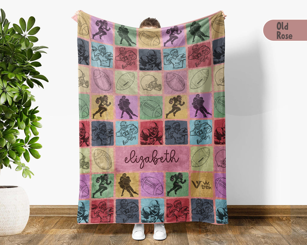 Custom Name Football Throw Blanket, Retro Sports Fan Gift for Game Day Decor and Cozy Football Lover Spaces