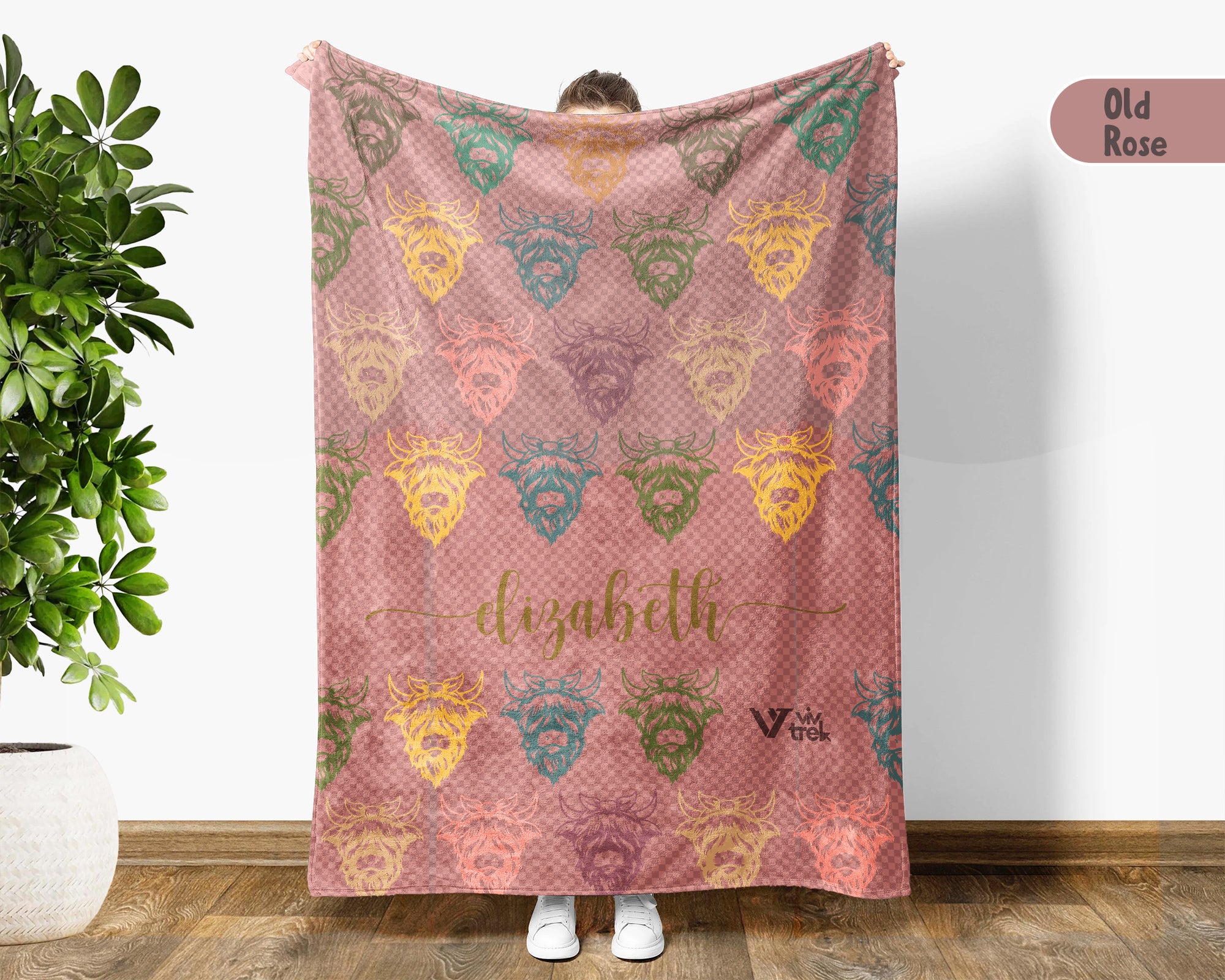 Custom Name Highland Cow Blanket Rustic Animal Throw Cozy Personalized Gift Soft Farmhouse Decor for Cow Lovers Home