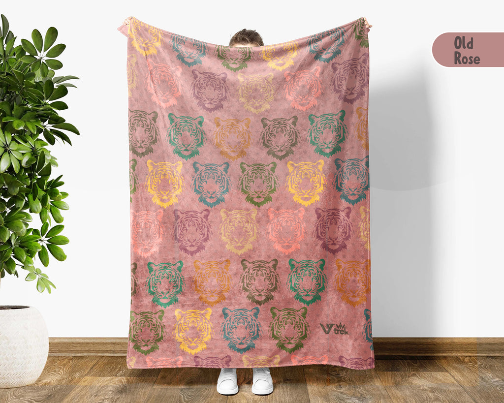 Retro Tiger Blanket Jungle Animal Throw Cozy Big Cat Graphic Decor Vintage Style Gift Wildlife Lover Home Accent