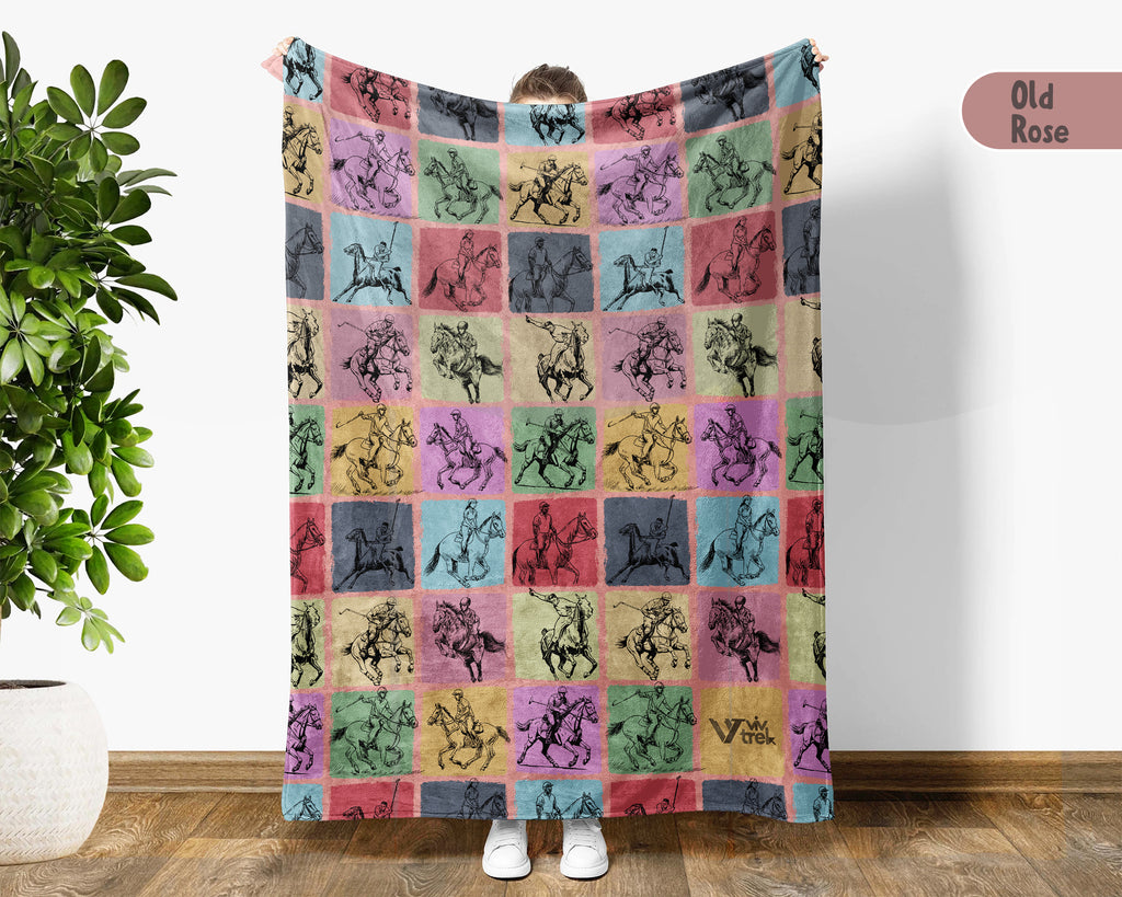 Vintage Polo Player Blanket – Cozy Equestrian Throw for Horse Lovers