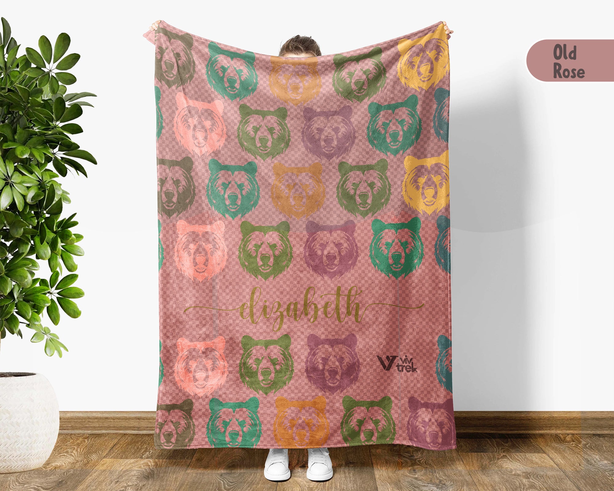 Custom Bear Blanket Personalized Name Retro Wildlife Throw Cozy Rustic Forest Decor Unique Animal Graphic Gift Home Accent